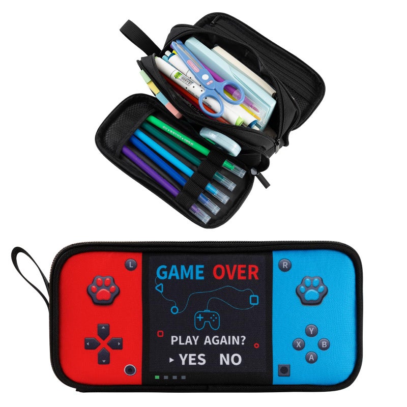 Easozoom Large Game Controller Pencil Case for Teen Boy Kid Capacity Pen Box Pouch Organizer Holder Bag with 3 Compartments & Zipper School College Office Supplies (1PCS Pencil Case) (Gray)
